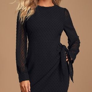 Much Love Swiss Dot Long Sleeve Tie-Front Mini Dress